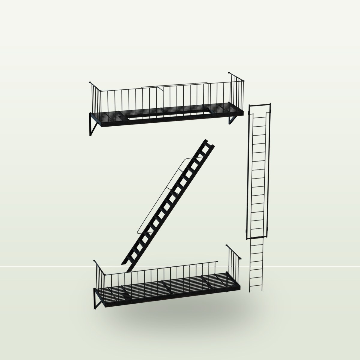 Modular Fire Escape 3D Model preview