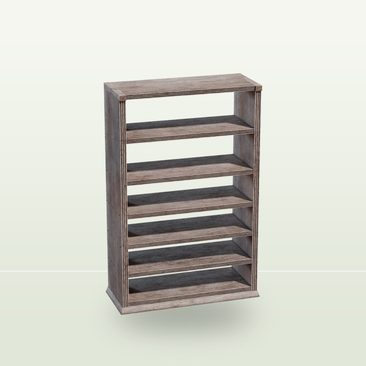 Wooden Bookshelf Worn 3D Model preview