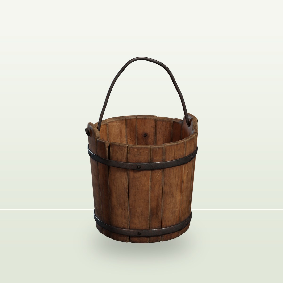 Wooden Bucket 01 3D Model preview